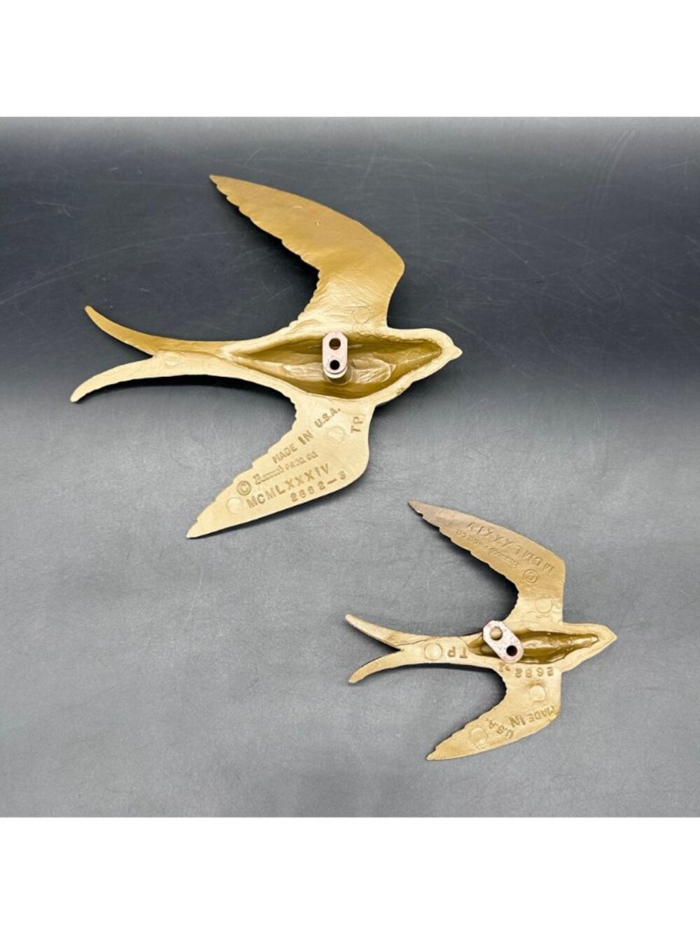 Vintage Sparrow Wall Hangings Burwood Gold Flying Birds 1984 Set of Two Retro - Picture 3 of 5